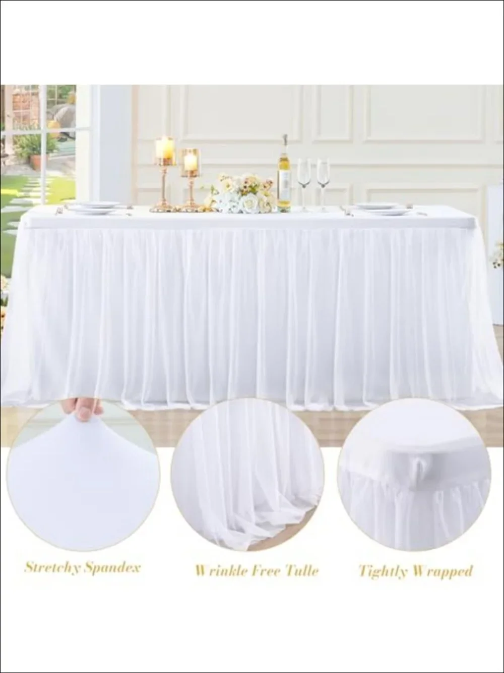 Tulle Tablecloth 6ft Rectangle Fitted Stretch Table Cover Ruffle Tutu Skirt
